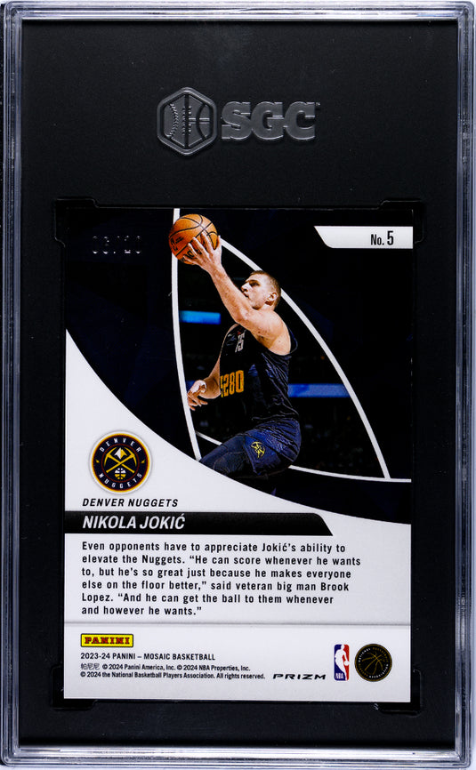 2023 Panini Mosaic Nikola Jokic #5 Elevate Green Fluorescent Prizm /10 SGC 9.5