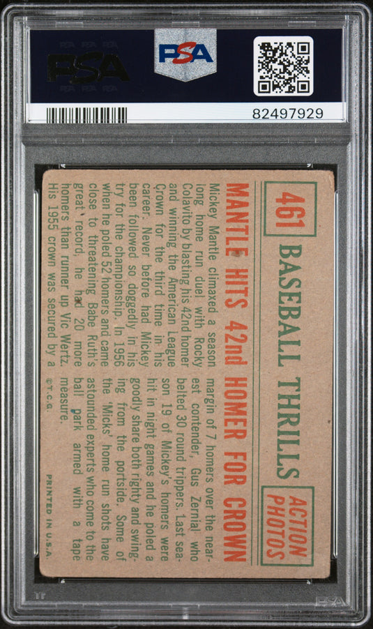1959 Topps Mantle Hits 42nd #461 Homer For Crown PSA 3