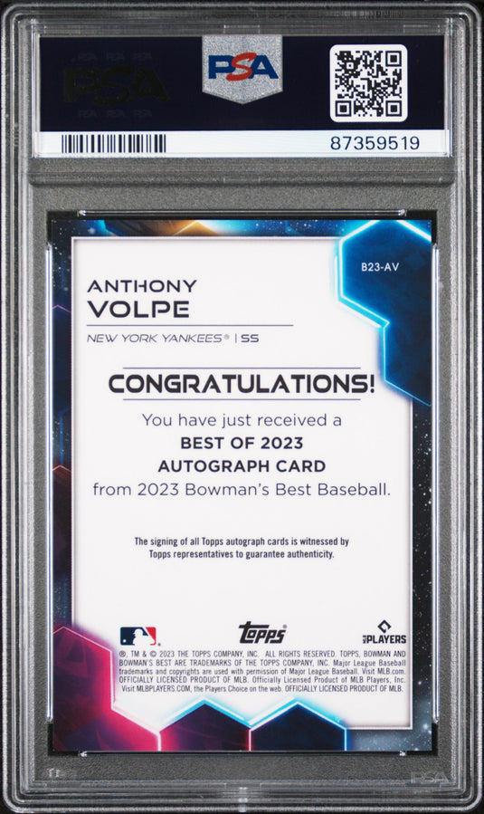2023 Bowman's Best Best Of 2023 Autographs Anthony Volpe #B23AV PSA 9