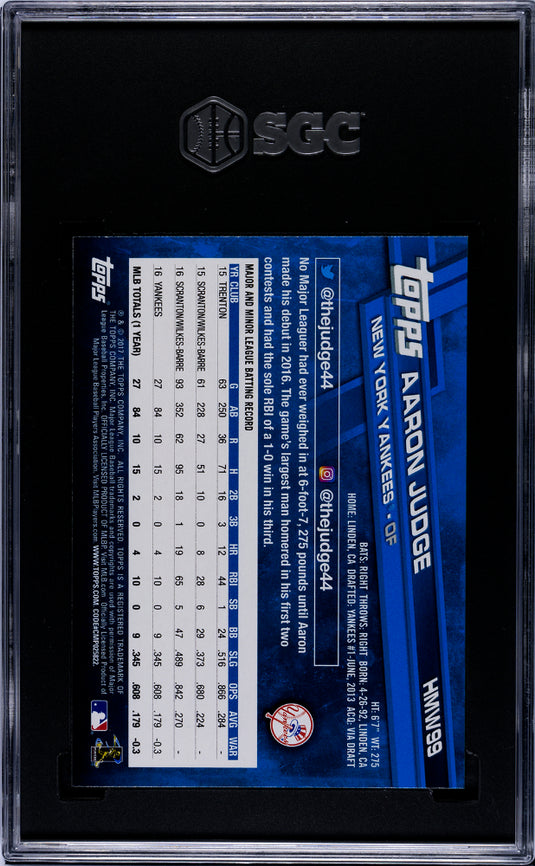 2017 Topps Holiday Aaron Judge #HMW99 SGC 10
