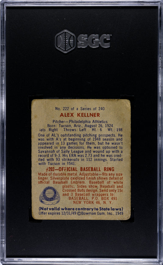1949 Bowman Alex Kellner #222 SGC 1