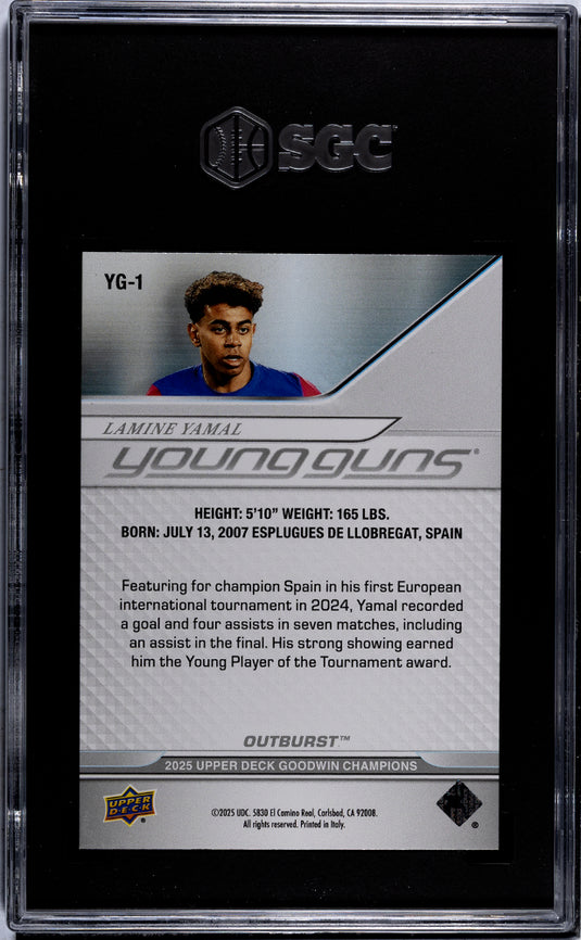 2025 Upper Deck Goodwin Champions Lamine Yamal #YG-1 Young Guns Outburst SGC 9