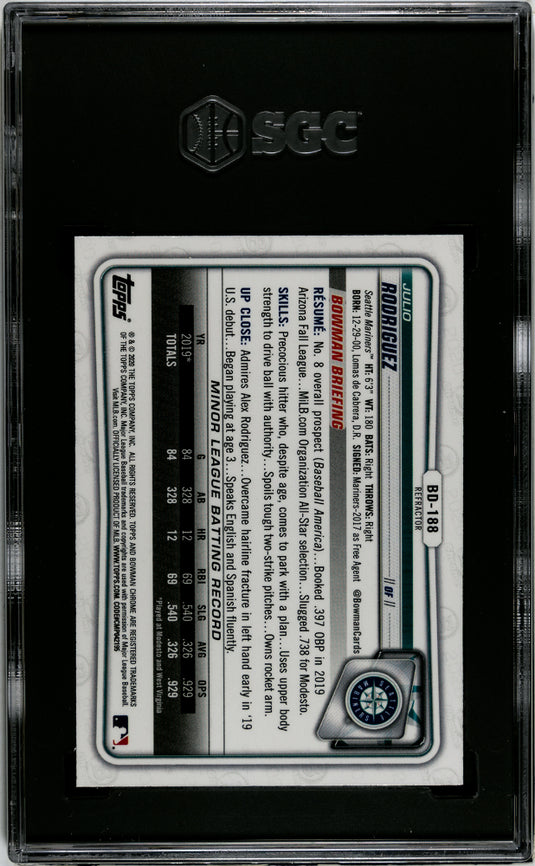 2020 Bowman Chrome Draft Julio Rodriguez #BD-188 Refractor SGC 10