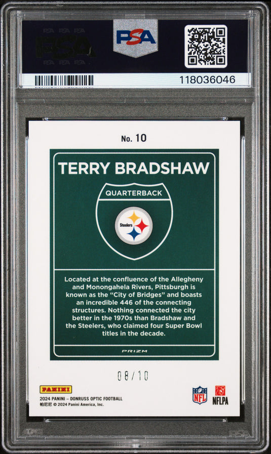 2024 Panini Donruss Optic Downtown! Terry Bradshaw #10 Gold Pop 2 PSA 10