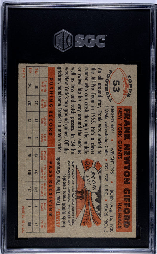 1956 Topps Frank Gifford #53 SGC 5.5