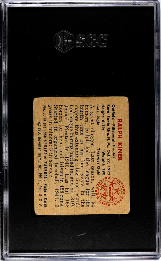 1950 Bowman Ralph Kiner #33 SGC 3