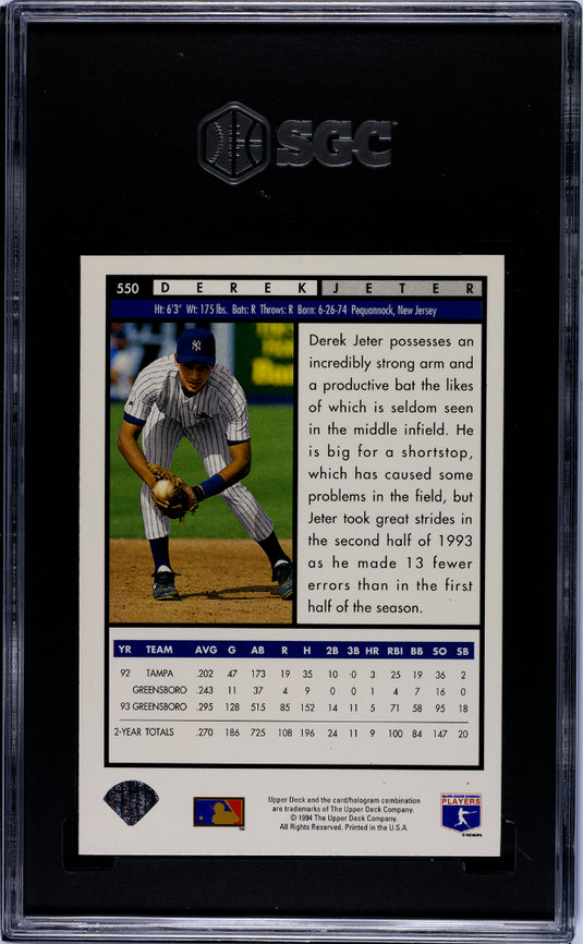 1994 Upper Deck Derek Jeter #550 Top Prospects SGC 9