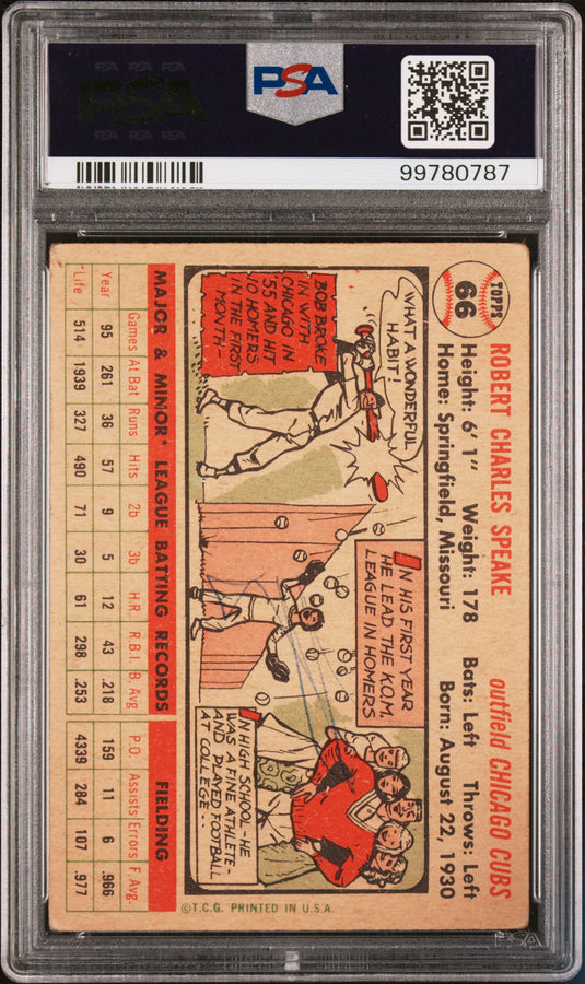 1956 Topps Bob Speake #66 White Back PSA DNA Auto Authentic