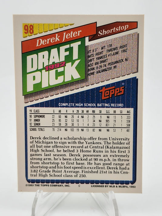 1993 Topps Draft Pick Derek Jeter #98