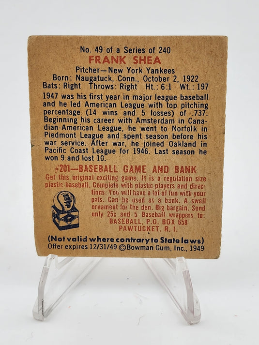 1949 Bowman Frank Shea #49