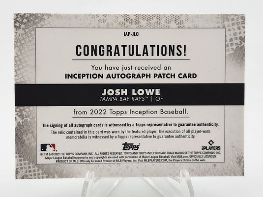 2022 Topps Inception Josh Lowe #IAP-JLO Autograph /99 Player-worn RC