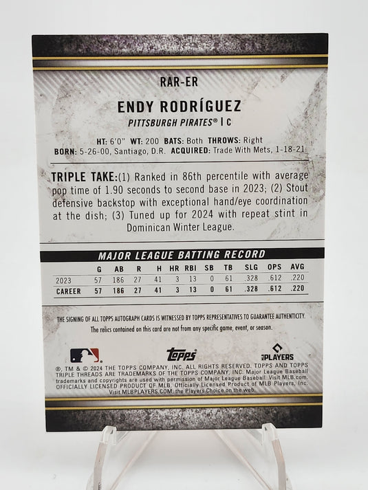 2024 Topps Triple Threads Endy Rodriguez #RAR-ER /75 Autograph RC Game-Used