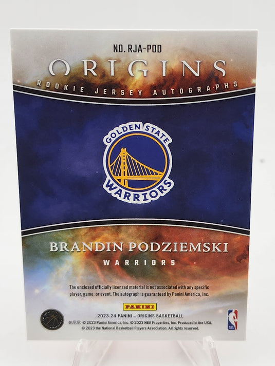 2023-24 Origins RPA Brandin Podziemski #RJA-POD /99 Jersey Patch RC