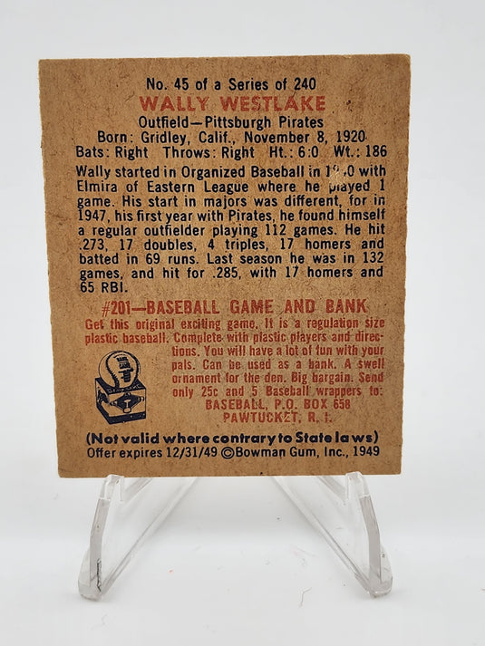 1949 Bowman Wally Westlake #45
