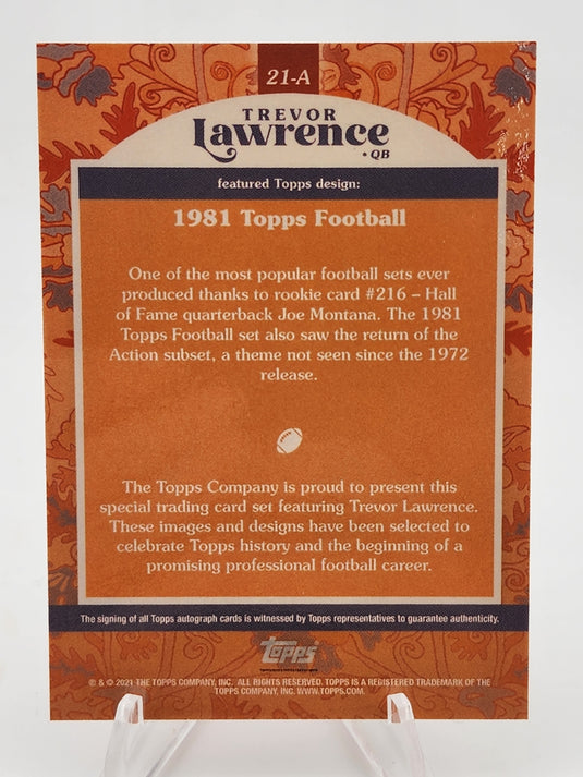 2021 Topps Football Trevor Lawrence #21-A /99 Autograph
