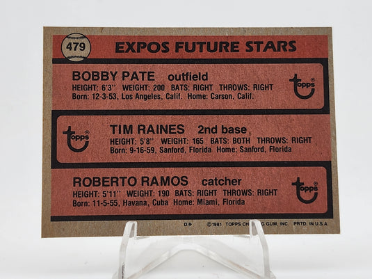 1981 Topps Tim Raines Roberto Ramos Bobby Pate #479