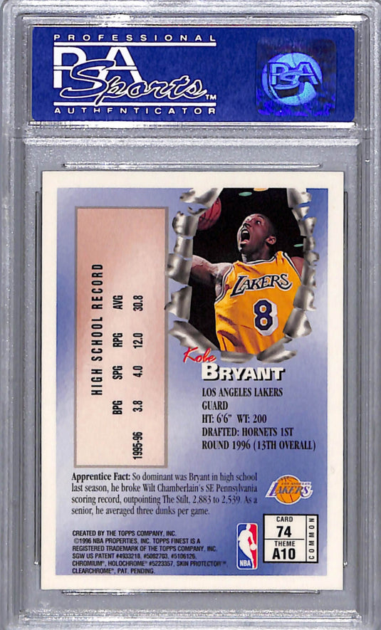 1996 Finest Kobe Bryant #74 W Coating PSA 9