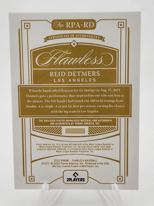 2022 Panini Flawless Reid Detmers #RPA-RD /10 Autograph Patch
