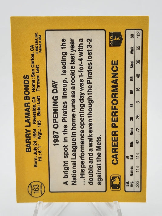 1987 Donruss Barry Bonds #163