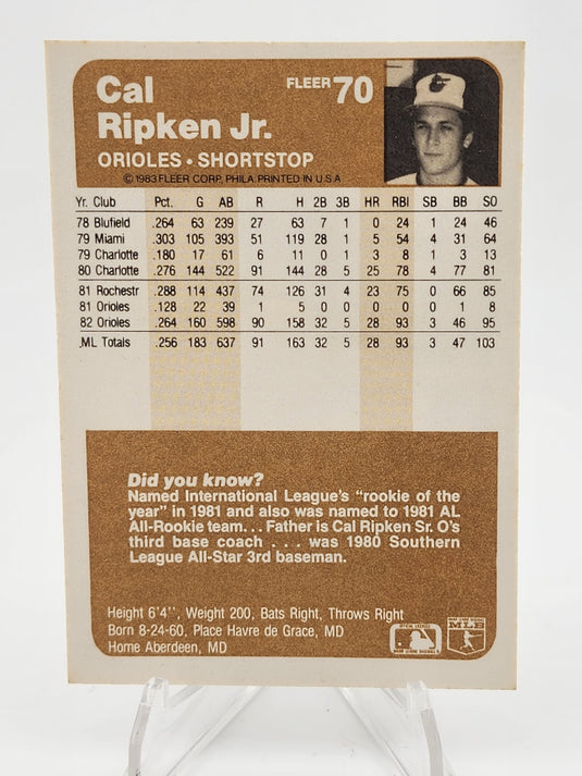 1983 Fleer Cal Ripken Jr. #70