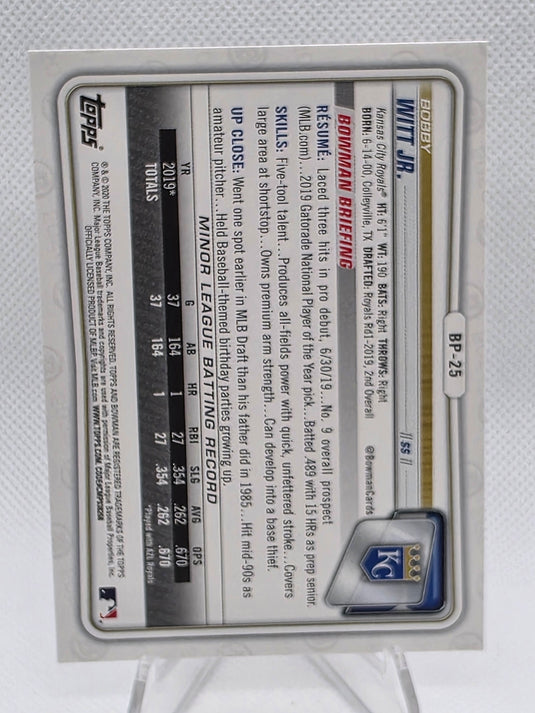 2020 Bowman Bobby Witt Jr. #BP-25 1st Bowman