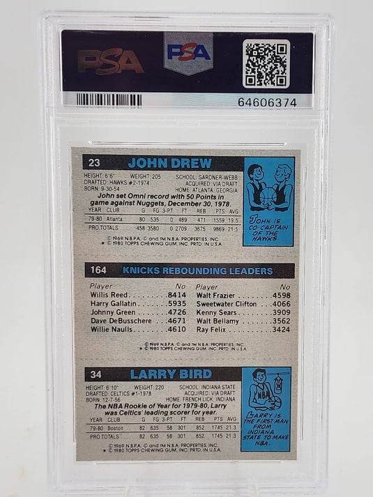 1980 Topps Rebounding Leader Bird,Cartwright,Drew PSA 8
