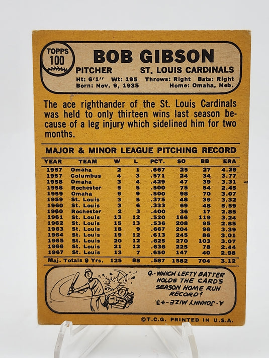 1968 Topps Bob Gibson #100