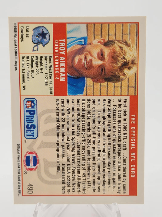 1989 Pro Set Troy Aikman #490 Pro Set Prospect