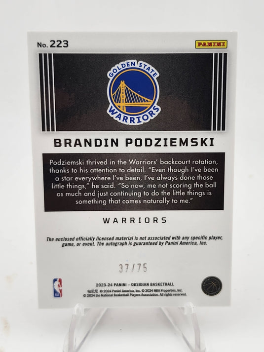 2024 2023-24 Panini Obsidian Brandin Podziemski #223 /75 RC Patch