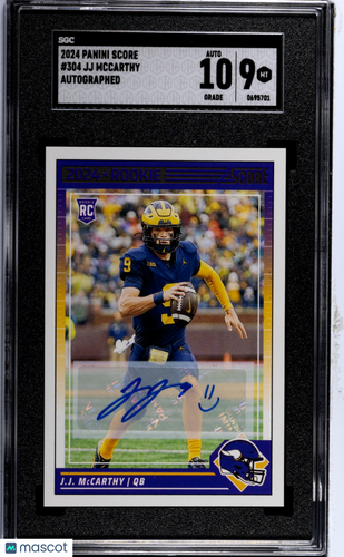 2024 Panini Score JJ Mccarthy #304 Smiley Face SGC 9 Auto 10