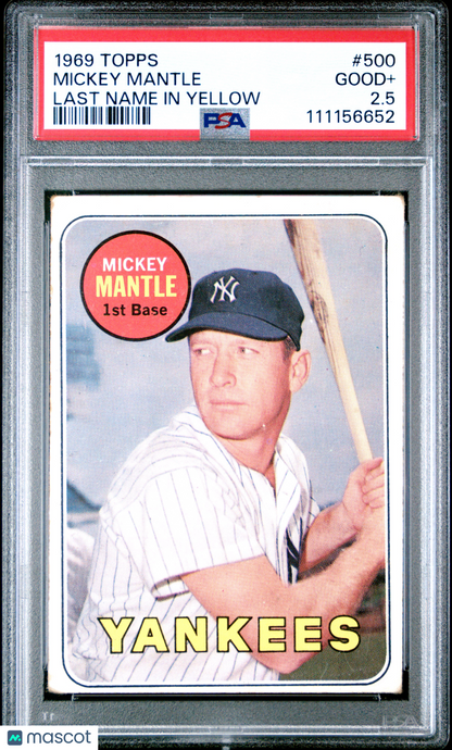 1969 Topps Mickey Mantle #500 Last Name In Yellow PSA 2.5
