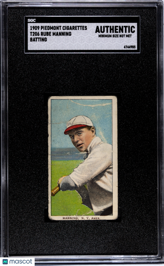 1909 Piedmont Cigarettes (T206) Rube Manning Batting SGC A