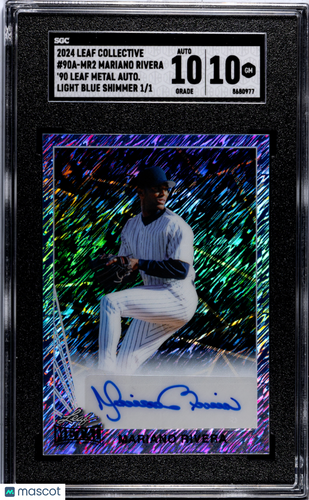 2024 Leaf  Mariano Rivera #90A-MR2 '90 Metal Auto Light Blue Shimmer  SGC 10