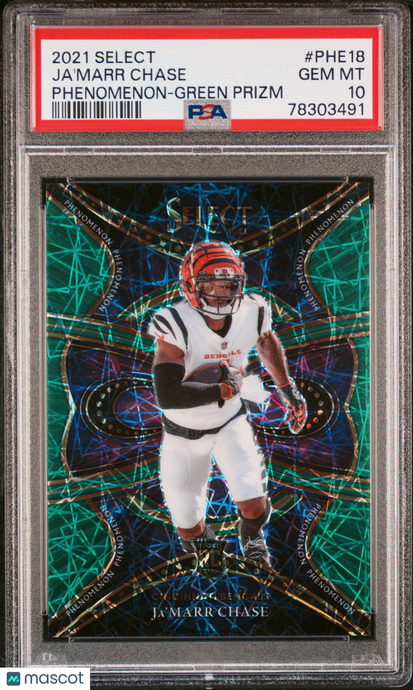 2021 Panini Select Phenomenon Ja'marr Chase #PHE18 Green Prizm Pop 1 /5 PSA