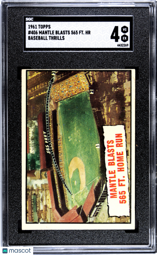 1961 Topps Mantle Blasts 565 FT. HR #406 Baseball Thrills SGC 4