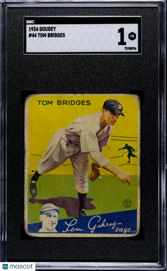1934 Goudey Tom Bridges #44 SGC 1