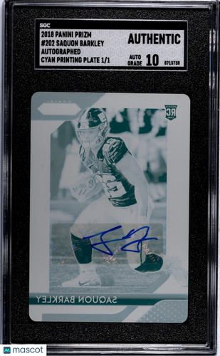 2018 Panini Prizm Saquon Barkley #202 Autograph Cyan Printing Plate 1/1