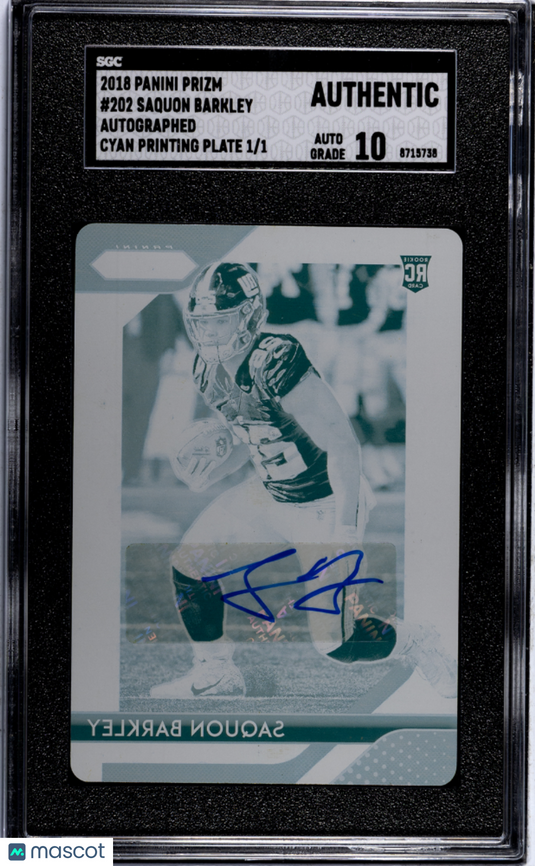 2018 Panini Prizm Saquon Barkley #202 Autograph Cyan Printing Plate 1/1