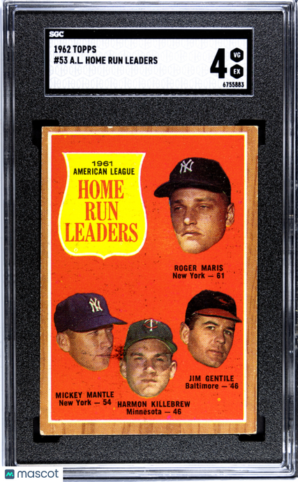 1962 Topps A. L. Home Run Leaders #53 SGC 4