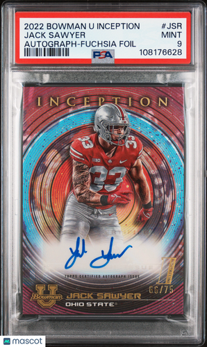 2022 Bowman U Inception Autographs Jack Sawyer #JSR Fuchsia Foil 66/75 PSA