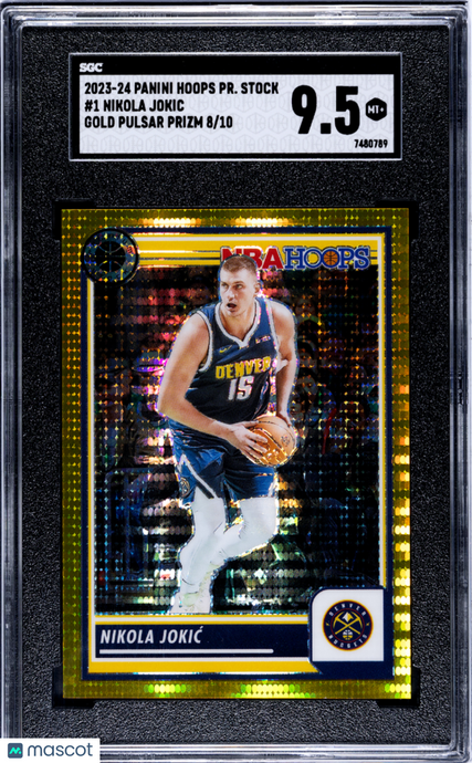 2023 Panini Hoops Premium Stock Nikola Jokic #1 Gold Pulsar Prizm /10 SGC 9.5