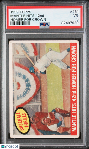 1959 Topps Mantle Hits 42nd #461 Homer For Crown PSA 3