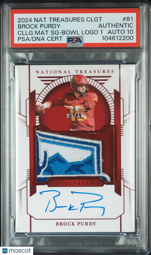 2024 NT Collegiate Brock Purdy #81 Cllg Mat SG Bowl Logo 1 05/10 PSA