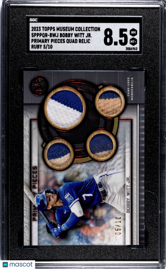 2023 Topps Museum  Bobby Witt JR. #SPPPQR-BWJ  Quad Relic Ruby SGC 8.5