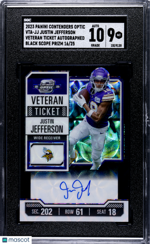 2023 Contenders Optic #VTA-JJ Justin Jefferson Black Scope  /25 SGC 9 Auto 10