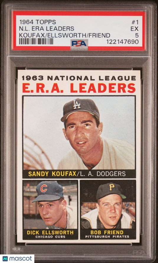 1964 Topps N. L. Era Leaders #1 Koufax Ellsworth Friend PSA 5