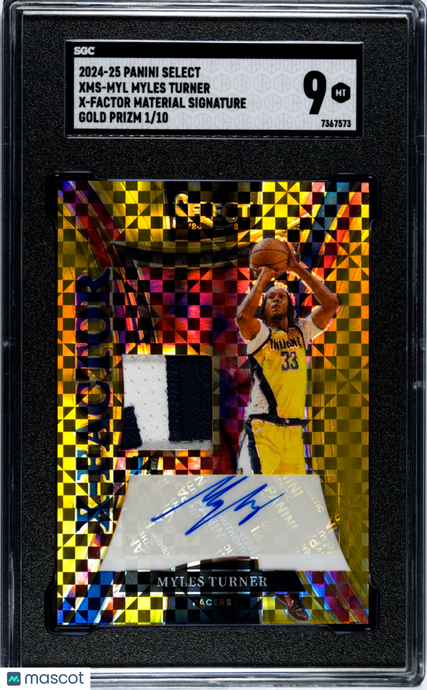 2024 Panini Select Myles Turner #XMS-MYL X Factor Mat. SIG. Gold Prizm SGC 9