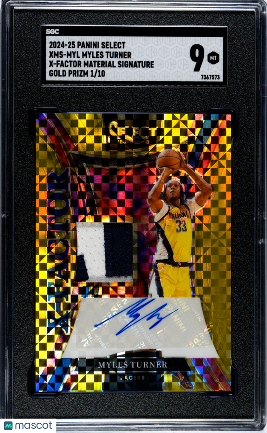 2024 Panini Select Myles Turner #XMS-MYL X Factor Mat. SIG. Gold Prizm SGC 9