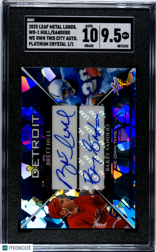 2025 Leaf Barry Sanders Brett Hull #WO-1  Dual Auto Blue Crystal 1/1  SGC 9.5