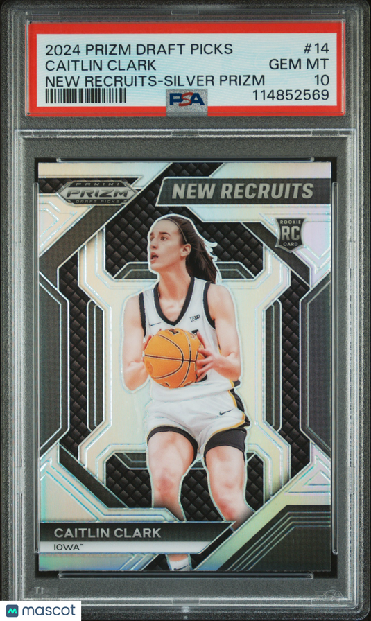 2024 Panini Prizm Draft Picks New Recruits Caitlin Clark #14 Silver PSA 10
